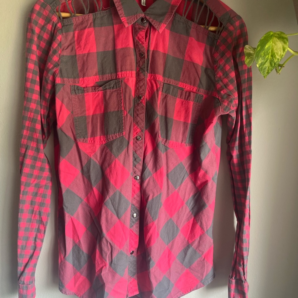 BKE Red and Gray Checkered Button Down Shirt